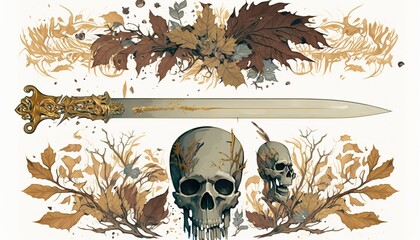 fantasy sword with skull and gold (ai generate)