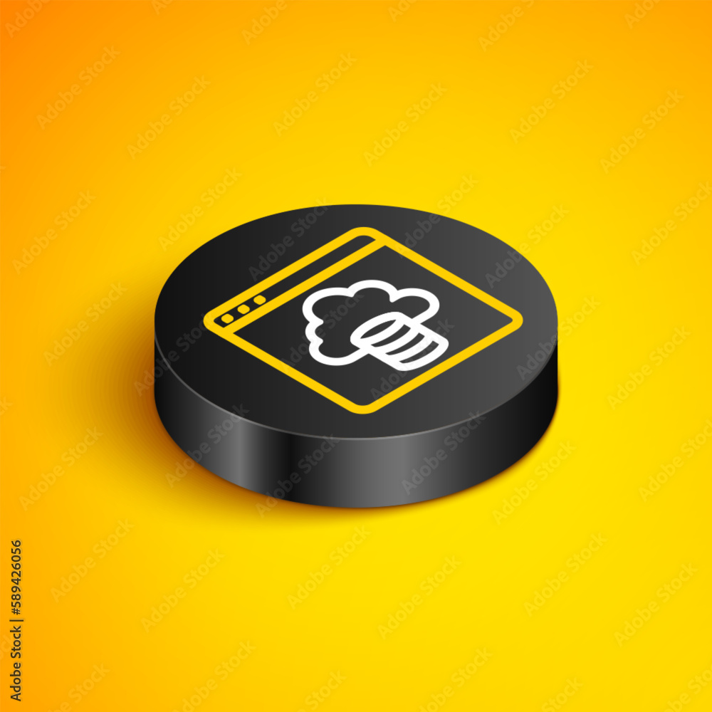 Poster isometric line cloud technology data transfer and storage icon isolated on yellow background. black 
