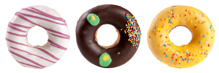 three glazed donut isolated on white background