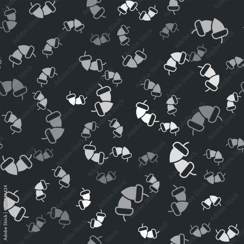 Poster grey acorn icon isolated seamless pattern on black background. vector