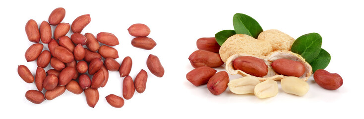 peanuts isolated on white background top view. Flat lay