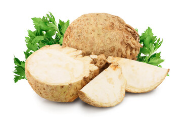 Fresh celery root isolated on white background