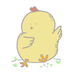 Illustration of cute yellow chick cartoon, happy