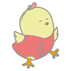Illustration of cute yellow chick cartoon, happy. Suitable for stickers, animated characters, logos, icons, key chains, souvenirs