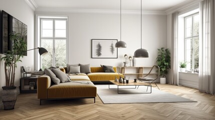 Contemporary Interior Design Background. Scandinavian Living Room. Generative AI.
