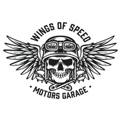 skull biker head logo with angel wings