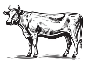 Cow standing hand drawn sketch illustration cattle