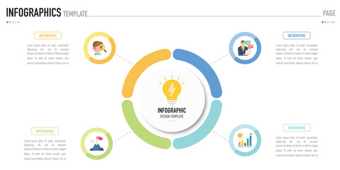 Fototapeta premium Circular mind map infographic business template or element as vector on white background, with colorful label and icons, roadmap, modern, simple or minimal style, for slide or presentation, 3D circle