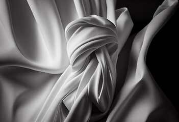 Fototapeta na wymiar White Fabric Wallpaper with Wrinkles. Luxury Surface Texture. Generative AI