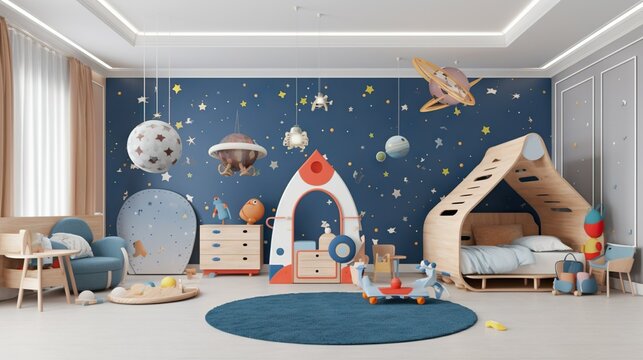 Cosmic Playground: Universe-Themed Kids Room with Space-Inspired Decor