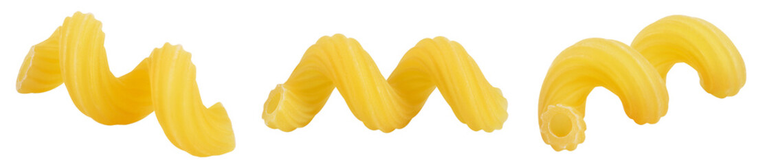 raw pasta cavatappi isolated on white background with  full depth of field.