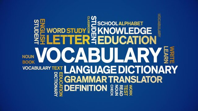 Vocabulary animated tag word cloud;text design animation kinetic typography seamless loop.