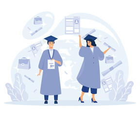 Getting an academic degree  concept, Educational trajectory, exams and tests, graduation day, school classroom, exam timetable, flat vector modern illustration