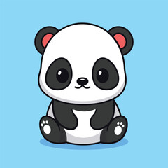 Cute kawaii baby panda sitting cartoon character vector icon illustration. Children illustration animal nature concept. Flat Cartoon Style