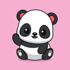 Cute kawaii baby panda sitting raising hand cartoon character vector icon illustration. Children illustration animal nature concept. Flat Cartoon Style