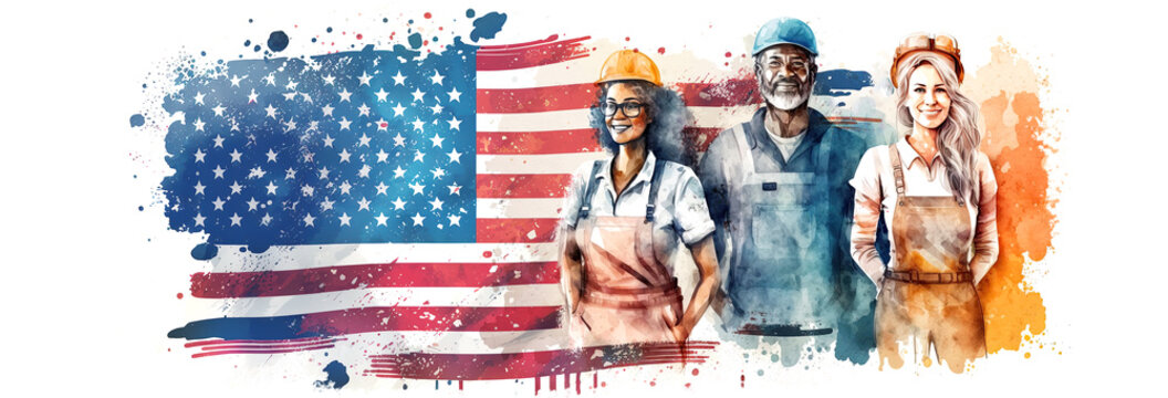 Group of workman in watercolor style , Generative Ai