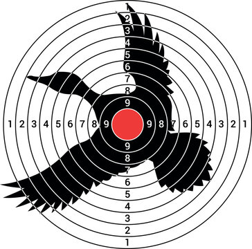 Target For Shooting Flying Duck Black Silhouette Hunting Circle Marked Aim Vector Flat Illustration