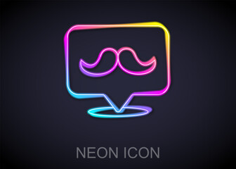 Glowing neon line Mustache icon isolated on black background. Barbershop symbol. Facial hair style. Vector