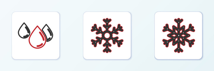 Set line Snowflake, Water drop and icon. Vector