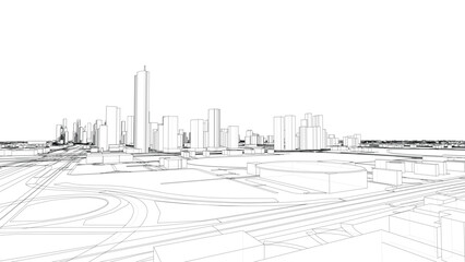 Outline city concept vector. Wire-frame style
