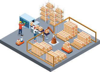 Automated warehouse robots and Smart warehouse technology Concept with Warehouse Automation System, Autonomous robot, Transportation operation service. 