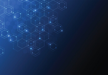 Fototapeta premium Abstract science template. Technology lines and dots connection background. Wallpaper or banner with a DNA molecules. Vector illustration