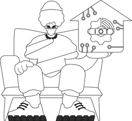 Guy with IOT logo in linear vector style