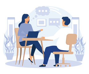 t, Expat work, job interview, teamwork power, migrant workers, choosing a candidate, prepare for interview. flat vector modern illustration