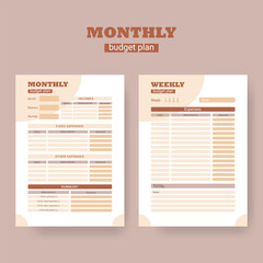 Printable personal monthly budget planner, vector illustration