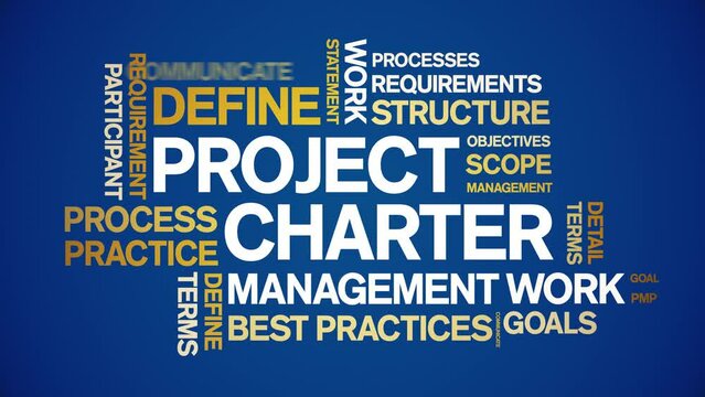 Project Charter animated tag word cloud;text design animation kinetic typography seamless loop.