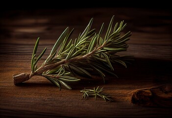 fresh rosemary on a wooden table. Generative AI