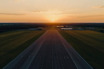 Naklejka premium Aerial view on empty airport runaway with markings for landings