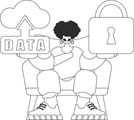Vector illustration of a female holding a cloud storage logo, symbolizing the Internet of Things