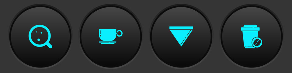 Set Coffee cup, , paper filter and to go icon. Vector