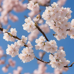 Obraz premium Kirschblüte mit blauem Himmel als Hintergrund, Generative AI