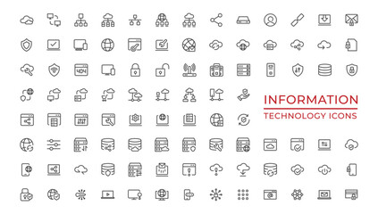 Information Technology web icon set in line style. Network, web design, website, computer, software, progress,programming, data, internet, collection
