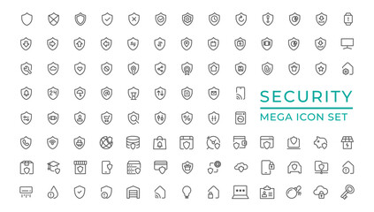 Fototapeta na wymiar Security set of web icons in line style. Cyber Security and internet protection icons for web and mobile app. Password, security system, finger print, spy, electronic key and more. Vector illustration
