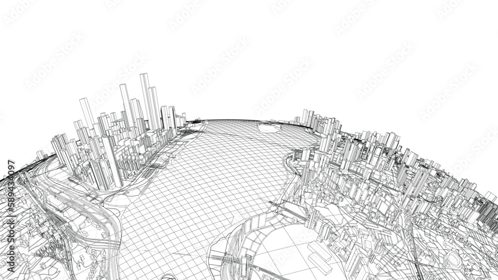 Poster 3d city sphere. vector rendering of 3d