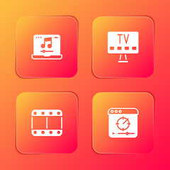 Set Laptop with music, Smart Tv, Play video and Online play icon. Vector