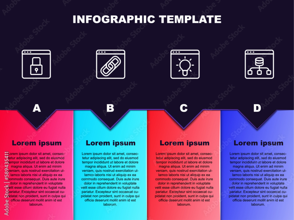 Poster set line secure your site with https, ssl, browser window, and server, data. business infographic te