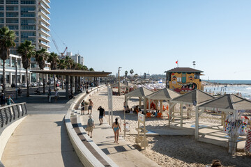 Fototapeta na wymiar Tel Aviv, Israel - September 9, 2022: Tel Aviv beaches and promenade