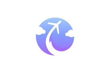 airplane logo design with blue gradient color