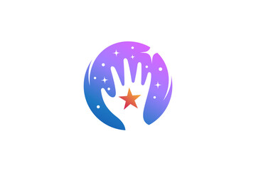 creative logo concept of child's hand reaching for a star