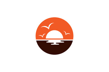 sunset view flat logo design