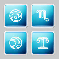 Set line Planet Earth, Scorpio zodiac, Mercury and Libra icon. Vector