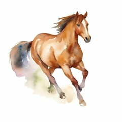 Obraz na płótnie Canvas watercolor drawing of jogging horse, young mustang Generative AI