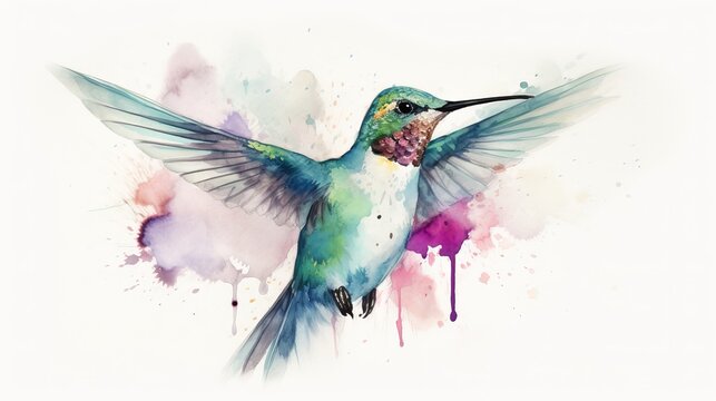 Watercolor flying hummingbird Generative AI