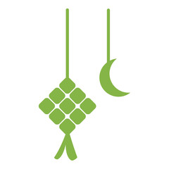 a hanging rice dumpling or ketupat with crescent moon flat design vector illustration