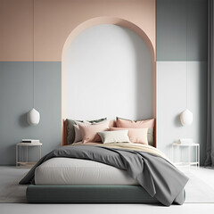 bedroom tone bright interior style modern background panoramic, wall mock up.