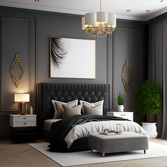 Modern bedroom classic interior luxury background, wall mock up.